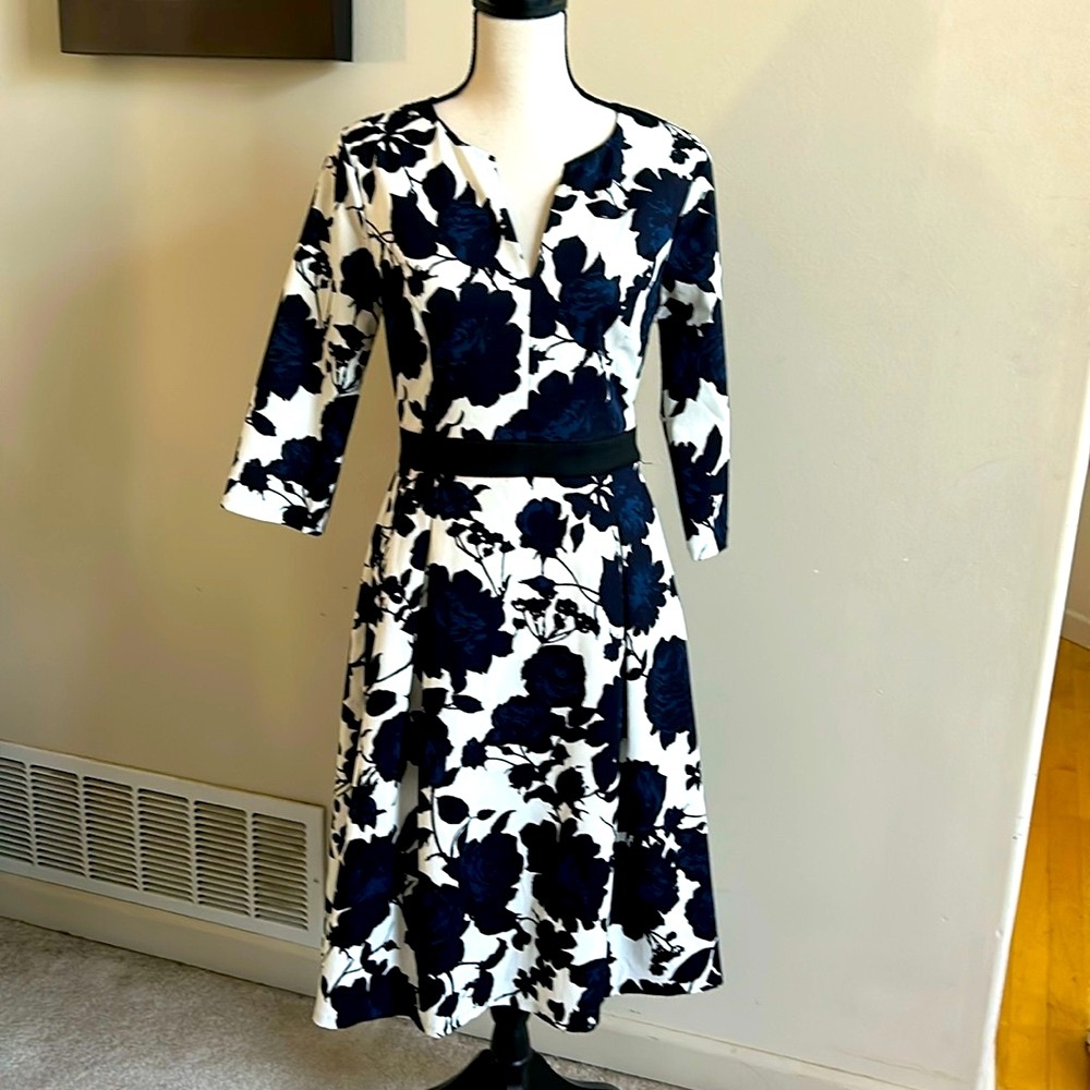 Sachin + Babi Navy and White Floral Fit-and-Flare Dress